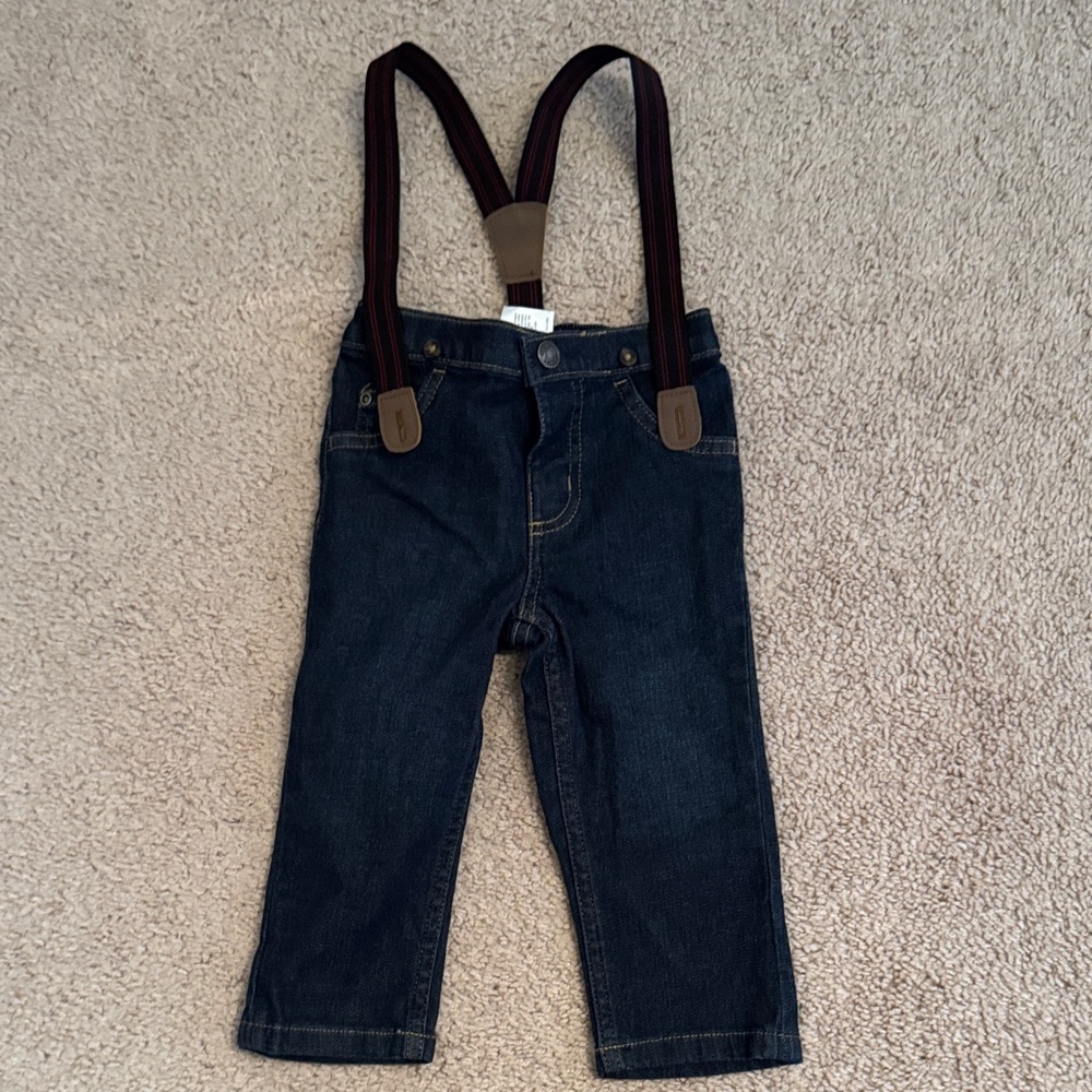 Carter's Blue Denim Jeans with Removable Suspenders-SIze 12M